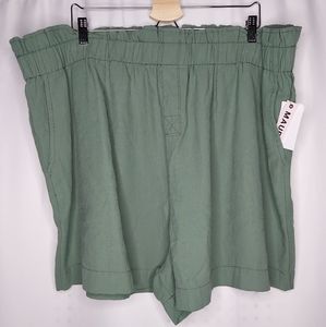 Mauby Paperbag Shorts 1X Green Relaxes Wide‎ Elastic Waist Slash Pocket Pullon